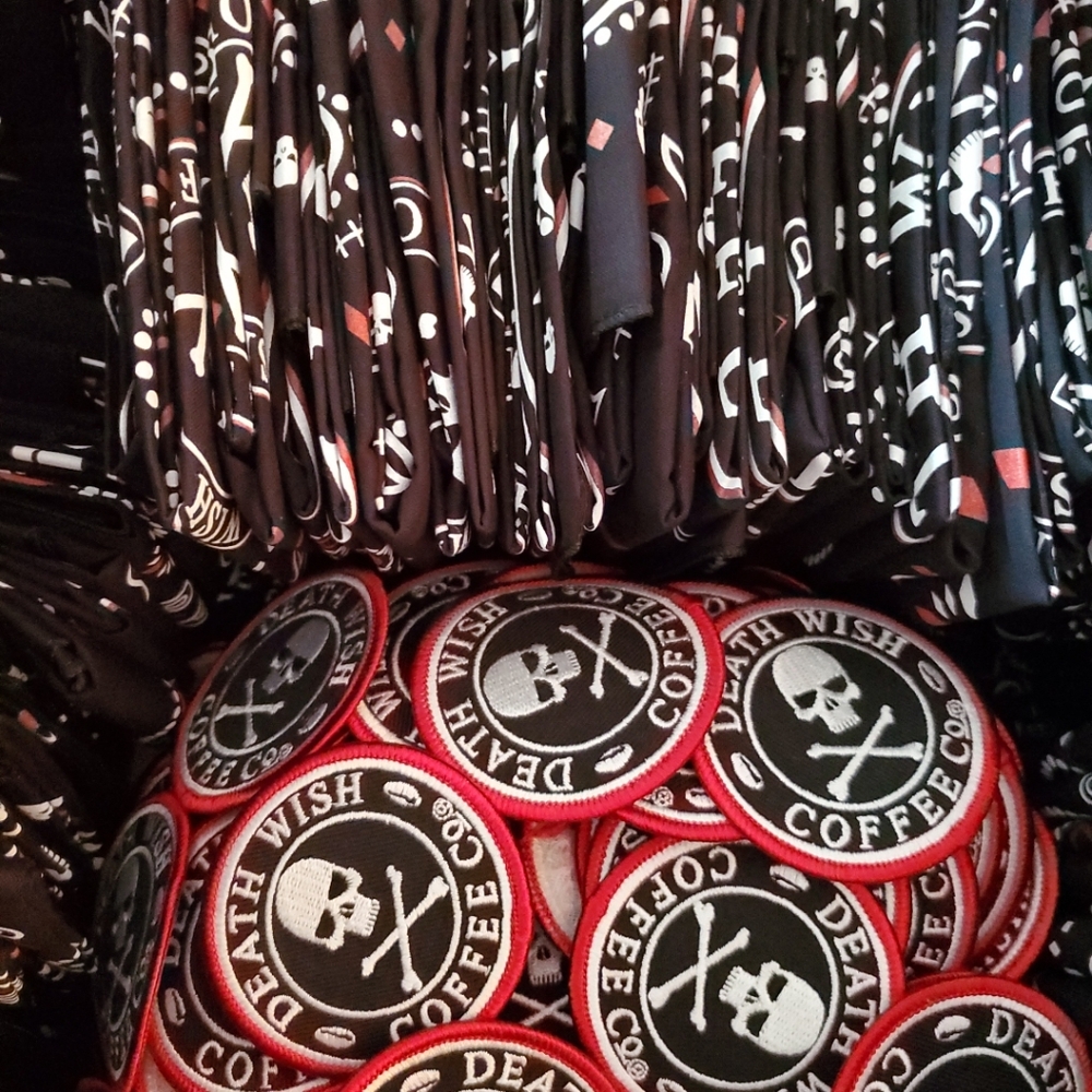 Lot of 300 Pieces Death Wish Coffee Bandana & Patch Limited Edition